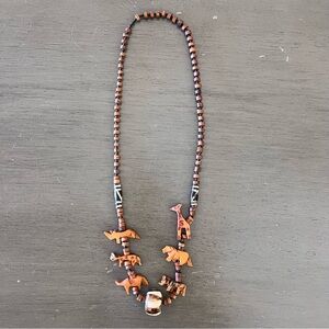 Brown Wood Giraffe Rhinoceros Tiger Zebra Elephant Fetish Cheetah 24" Necklace